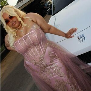 Elegant Pink and Gold Strapless Gown